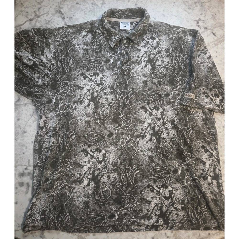 Columbia Polo Shirt Mens Large Fishing AOP Cotton Multicolor